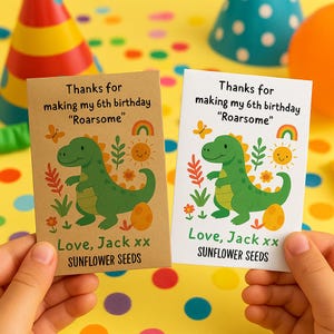 Birthday Party Favours for Kids | Personalised Sunflower Seed Packets | Thank You Gifts with Seeds Included | Bag Fillers | Dinosaur Themed