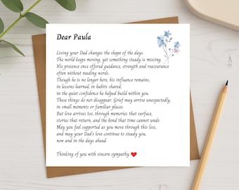 Sympathy Card - Handmade Personalised Card for Loss of Dad, Memorial Card, Bereavement Card, Thinking of you, Condolence Card