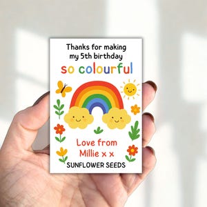 Personalised Sunflower Seed Packets | Birthday Party Favours for Kids | Thank You Gifts with Seeds Included | Bag Fillers | Rainbow Themed