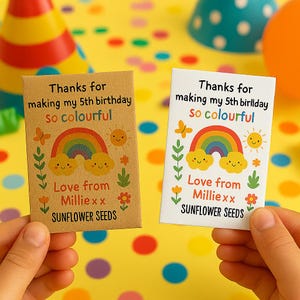 Personalised Sunflower Seed Packets | Birthday Party Favours for Kids | Thank You Gifts with Seeds Included | Bag Fillers | Rainbow Themed