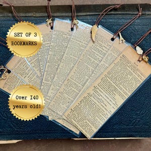 Vintage Dictionary Page Bookmarks - Set of 3 - Bookish Reader Gifts