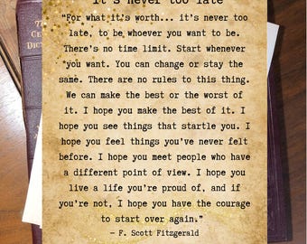 Motivational Quote F. Scott Fitzgerald Printable Graduation College Student Gifts Birthday Literary Quote Wall Art Print book Lover Reader