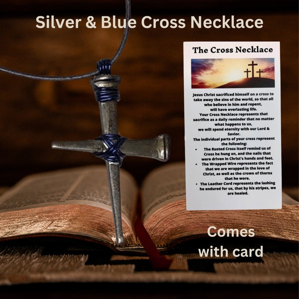 Collier croix pour femme homme fil bleu clou argent croix policier cadeau fine ligne bleue homme croix chrétienne religieuse fil acier pour homme