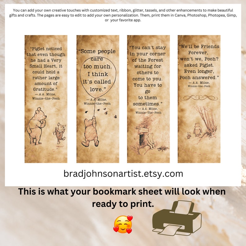 Winnie the Pooh Quotes Gifts Printable Wall Art Bookmarks Baby Shower ...