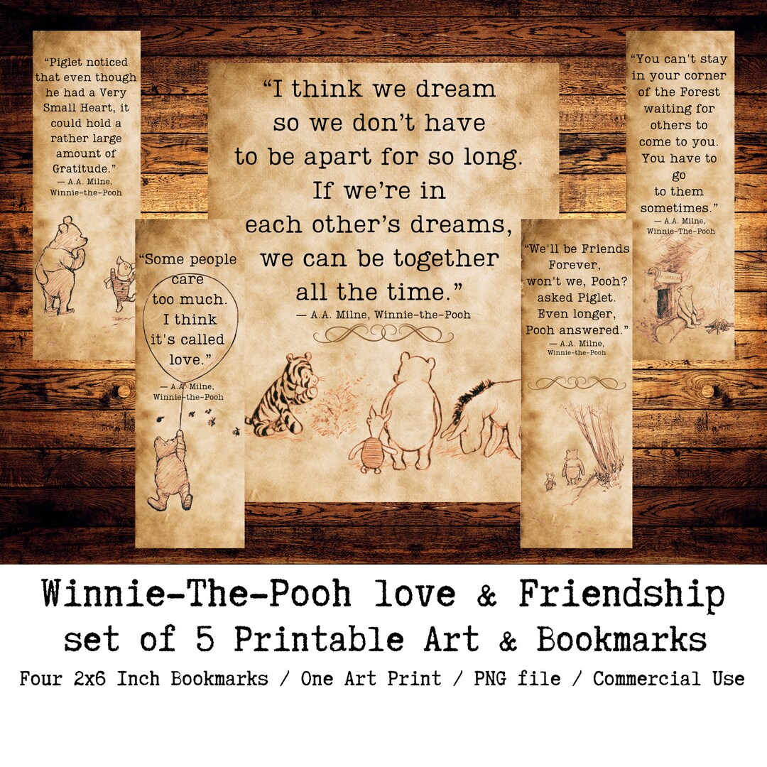 Winnie the Pooh Quotes Gifts Printable Wall Art Bookmarks Baby Shower ...