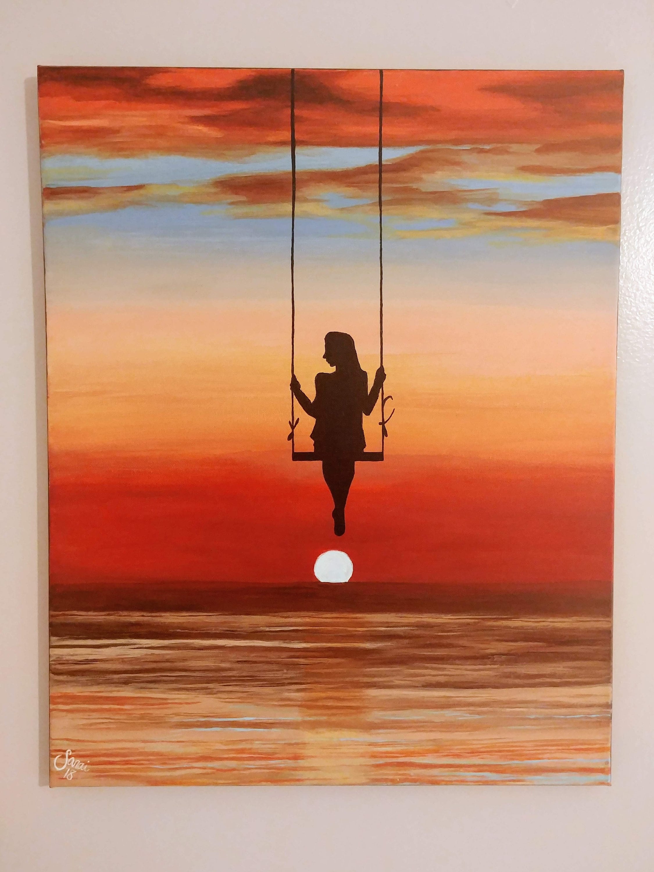 Girl on Swing Sunset Painting 16x20 Acrylic Original Painting Etsy