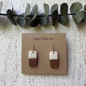 Acrylic+Wood Rectangle Earrings