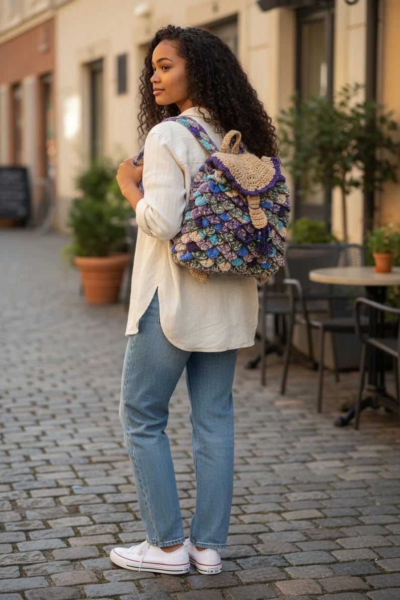Crochet Dragon Scale Backpack: Roomy Design - Etsy