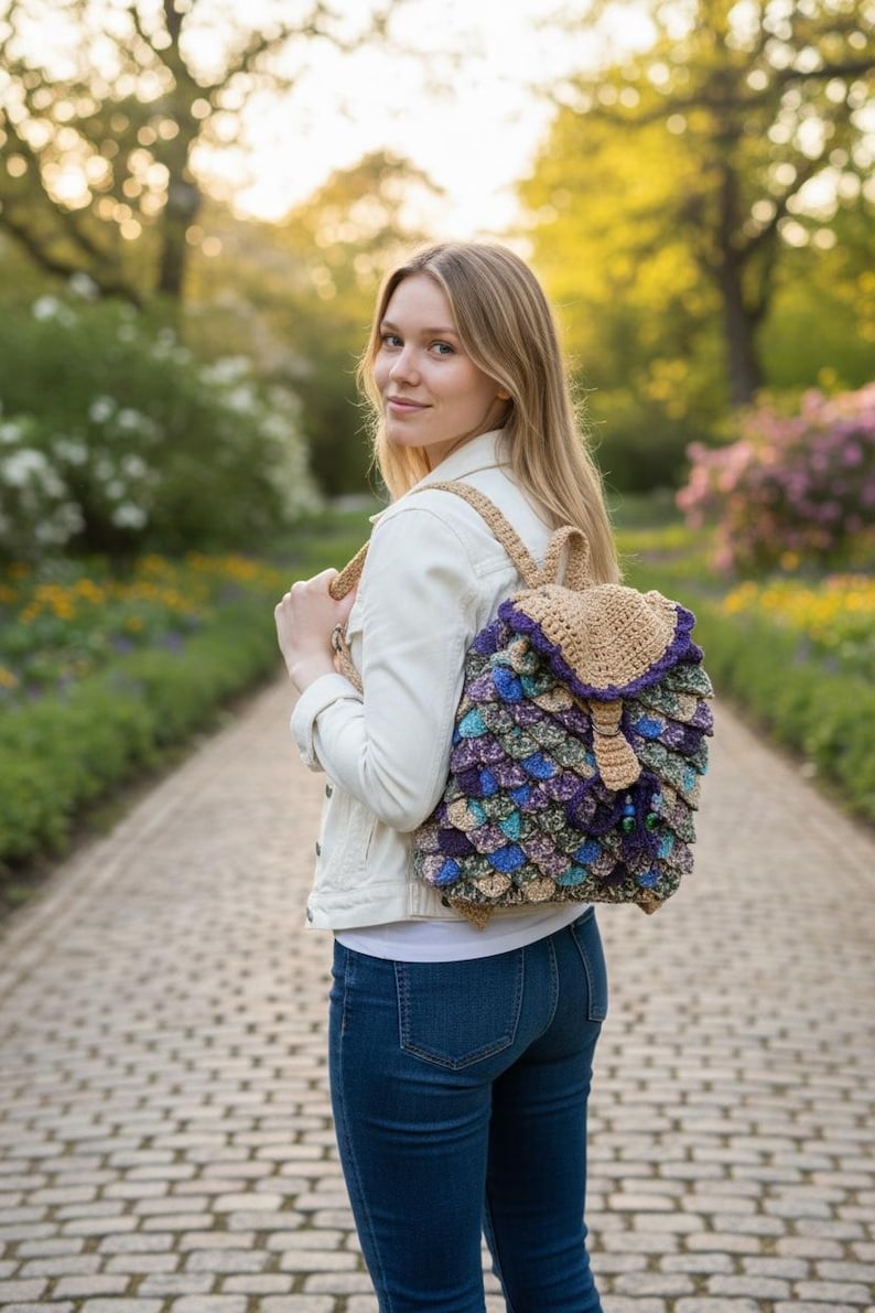 Crochet Dragon Scale Backpack: Roomy Design - Etsy