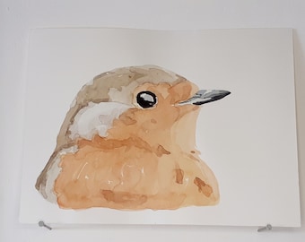 Robin ORIGINAL WATERCOLOR Feathers Wall Art Home Decor Painting Countryside Portrait Bird Garden Feeder Nature Songbird