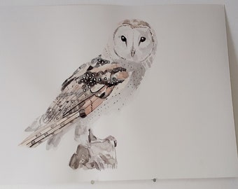 Barn Owl ORIGINAL WATERCOLOR Bird Portrait Owl Nature Painting Countryside