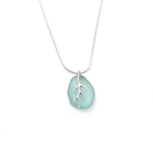 Seafoam Blue Cornish Sea Glass Necklace with a 925 Sterling Silver Pendant and Snake Chain- Handmade in Cornwall- E18