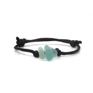 Triple Blue  Cornish Sea Glass Faux Leather Bracelet – Beach Jewellery – Festival Jewellery – Vegan Jewellery - Gift Boxed