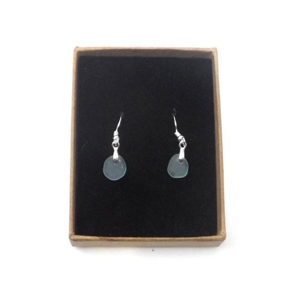 Cornish Seafoam Blue  Sea Glass Earrings with 925 Sterling Fish Hook Wires- E19