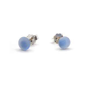 Cultured Cornflower Blue Sea Glass Stud Earrings With  925 Sterling Silver Posts