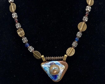 Melted Blue Glass Beaded Necklace