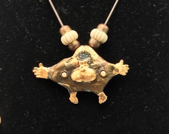 Just One of the gang figurine resin pendant necklace with Swarovski Pearls