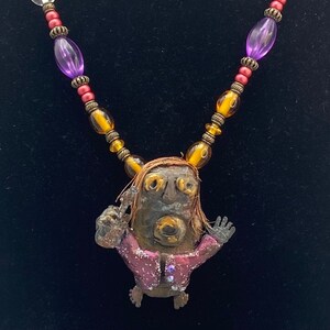 Rock and Roll Guitar Player Hand Formed Resin Necklace Pendant