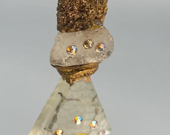 Clear Tumbled Found Glass Pendant with Swarovski Crystals on a Beaded Necklace with Matching Earrings