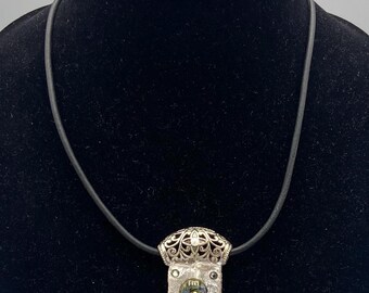 Big Moroccan Quartz Chunk on a Leather Cord with Swarovski Crystals and Hand Blown Glass