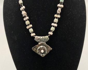 Abalone Shell with Hand Blown Glass Pendant Beaded Necklace