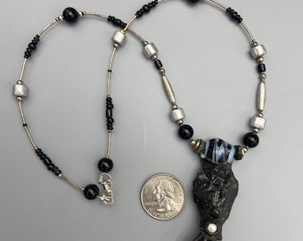 Obsidian Circus Armenian Obisidian on Beaded Necklace with Swarovski Pearl
