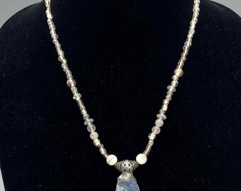 Large Opalesc Reversible Pendant on Glass Beaded Chain with Lobster Clasp