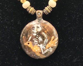 Flying Skeleton Pendant Necklace Hand Painted