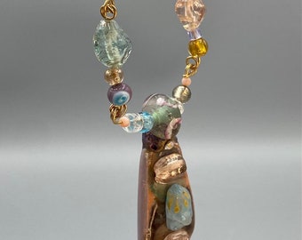 Candy Colored Glass Beaded Necklace Melted Glass Raku Millefiori Pendant