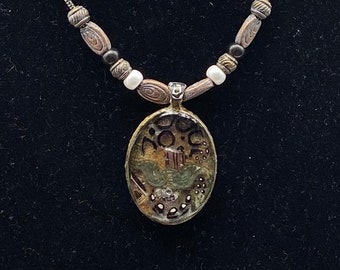 Angel Wings Millifiorie Glass Mosaic Pendant Necklace