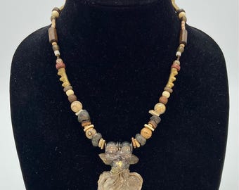Natural Crazy Lace Agate Quartz & Swarovski Crystals Beaded Necklace