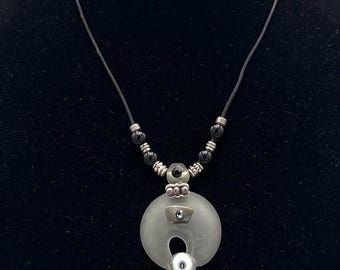 Opague Tumbled Disc Pendant Swarovski Crystals and Pearls