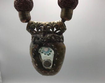 African Glass beads Earth Toned Found Glass Pendant Necklace