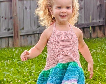 Crochet Todder Dress, Sofia Toddler Dress, Easy Crochet Girl’s Dress, Crochet Summer Dress for Toddlers, Halter Dress for Little Girls