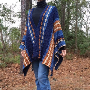 Easy Crochet Poncho, Simple Crochet Shawl, Blue Jean Baby Poncho, Women's Crochet Poncho Pattern, Women's Sweater, Women's Crochet Tops