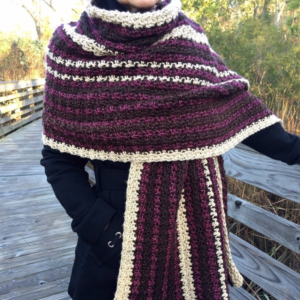 Easy Women's Crochet Wrap, Easy Crochet Shawl Pattern, Chocolate Covered Cherries Wrap, Women's Blanket Scarf Pattern, Warm Winter Wrap