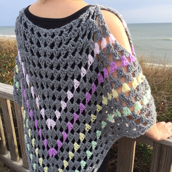 Easy Crochet Poncho Pattern, Easy Crochet Sweater, Triangle Poncho Pattern, Granny Stitch Poncho, Crochet Shawl Pattern, Poncho for Teens