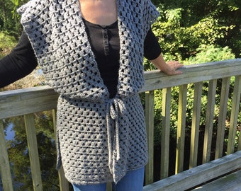 Crochet Vest Pattern for Women, Grey Grannies Crochet Vest, Easy Crochet Vest Pattern, Women's Crochet Sweater Pattern, Crochet Vest