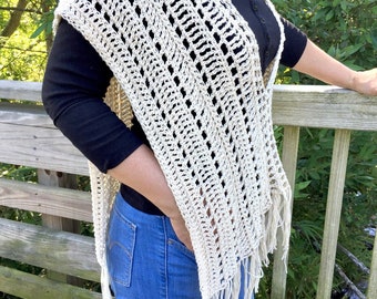 Crochet Poncho Pattern, Ecru Summer Poncho, Easy Crochet Shawl Pattern, Women's Crochet Poncho, Women's Crochet Shawl, Lightweight Poncho