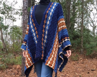 Easy Crochet Poncho, Simple Crochet Shawl, Blue Jean Baby Poncho, Women's Crochet Poncho Pattern, Women's Sweater, Women's Crochet Tops