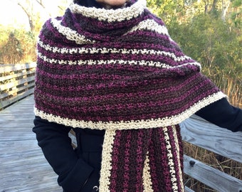 Easy Women's Crochet Wrap, Easy Crochet Shawl Pattern, Chocolate Covered Cherries Wrap, Women's Blanket Scarf Pattern, Warm Winter Wrap