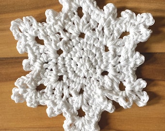 Crochet Coaster Pattern, Snowflake Coaster Pattern, Simple Crochet Pattern, Easy Crochet Snowflake, Easy Crochet Coaster, Crochet Home Decor