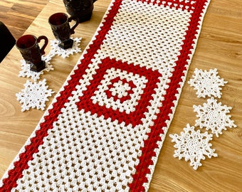 Holiday Table Runner and Coaster Set, Easy Crochet Christmas Decor, Crochet Snowflake Pattern, Easy Crochet Pattern, Christmas Table Decor
