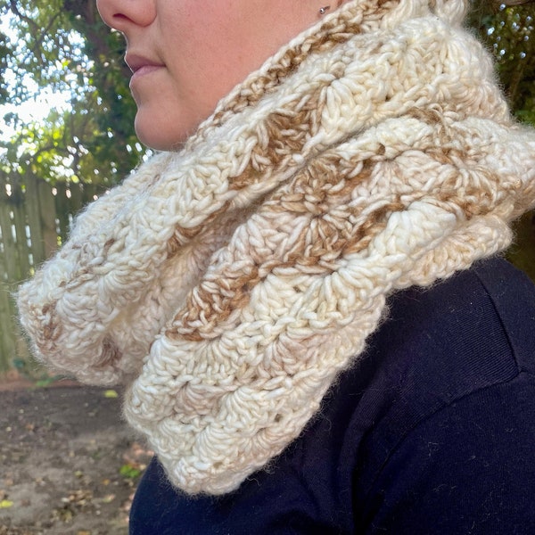 Bulky Cowl Neck Scarf, Caramel Latte Infinity Scarf, Crochet Infinity Scarf, Crochet Women’s Cowl Neck, Warm Womens Accessories, Easy Scarf