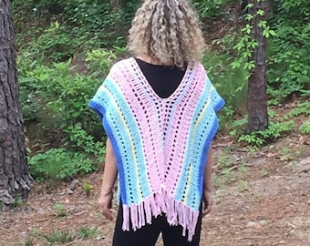 Easy Crochet Poncho Pattern, Pastel Summer Poncho Crochet Pattern, Women's Poncho Pattern, Easy Crochet Sweater Pattern, Easy Crochet Shawl