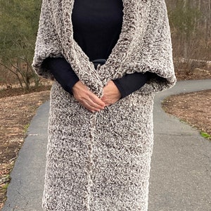 Easy Crochet Wrap Pattern, Easy Women's Sweater, Crochet Duster, Bear Hug Duster, Winter Fashion, Simple Crochet Shawl, Warm Winter Wrap image 9