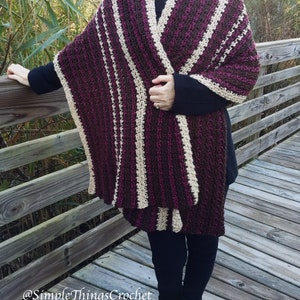 Easy Women's Crochet Wrap, Easy Crochet Shawl Pattern, Chocolate Covered Cherries Wrap, Women's Blanket Scarf Pattern, Warm Winter Wrap image 5