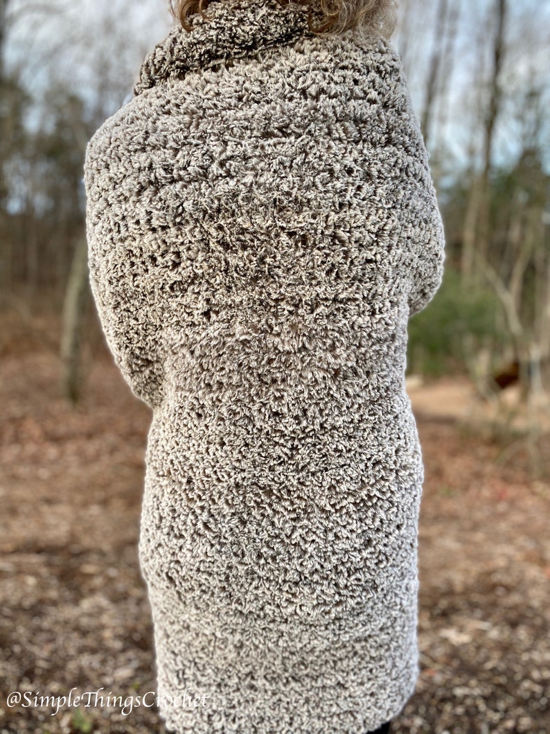 Easy Crochet Wrap Pattern, Easy Women's Sweater, Crochet Duster, Bear Hug Duster, Winter Fashion, Simple Crochet Shawl, Warm Winter Wrap image 4
