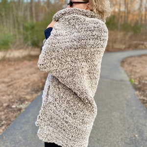 Easy Crochet Wrap Pattern, Easy Women's Sweater, Crochet Duster, Bear Hug Duster, Winter Fashion, Simple Crochet Shawl, Warm Winter Wrap image 3