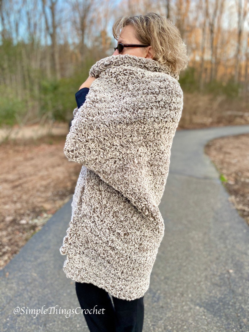 Easy Crochet Wrap Pattern, Easy Women's Sweater, Crochet Duster, Bear Hug Duster, Winter Fashion, Simple Crochet Shawl, Warm Winter Wrap image 3